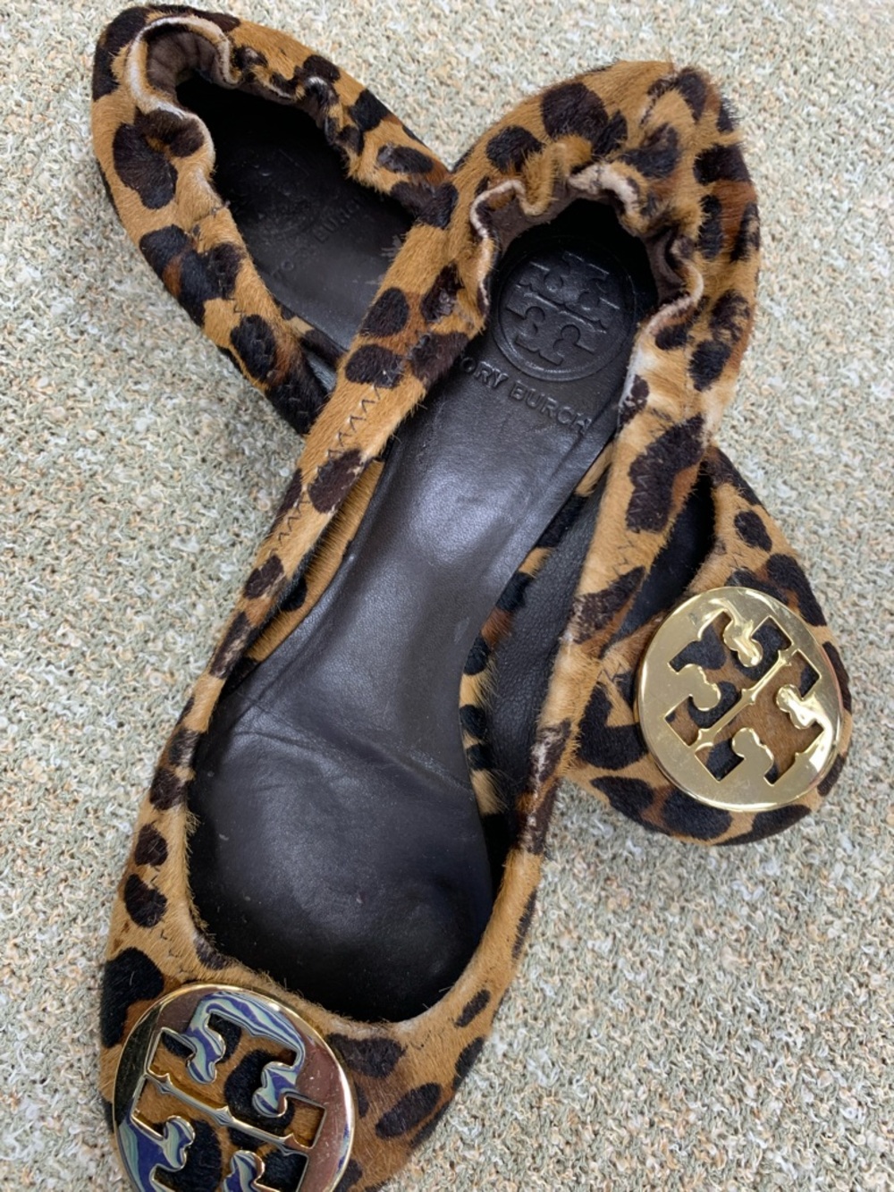 Tory Burch Leopard-Print Reva Ballet Flats with Gold Logo